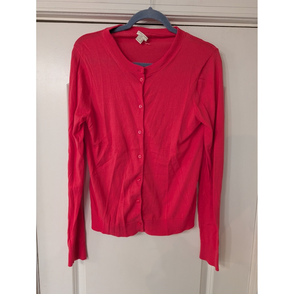 J.Crew The Caryn Cardigan Pink Cotton Sweater medium classic preppy layering